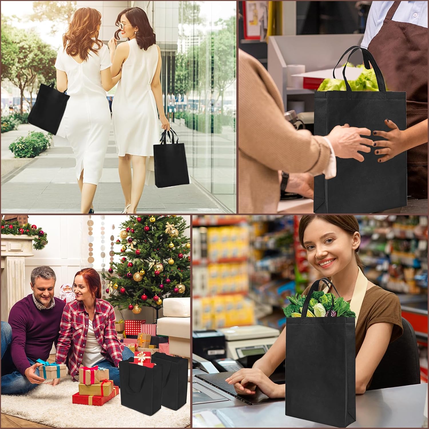 100 Pcs Non Woven Bags Bulk,10x8x4 Inch Reusable Tote Bag with Handles, Portable Grocery Bags Gift Bag for Shopping Merchandise Events Parties Boutiques Retail Stores (Black) - Image 7