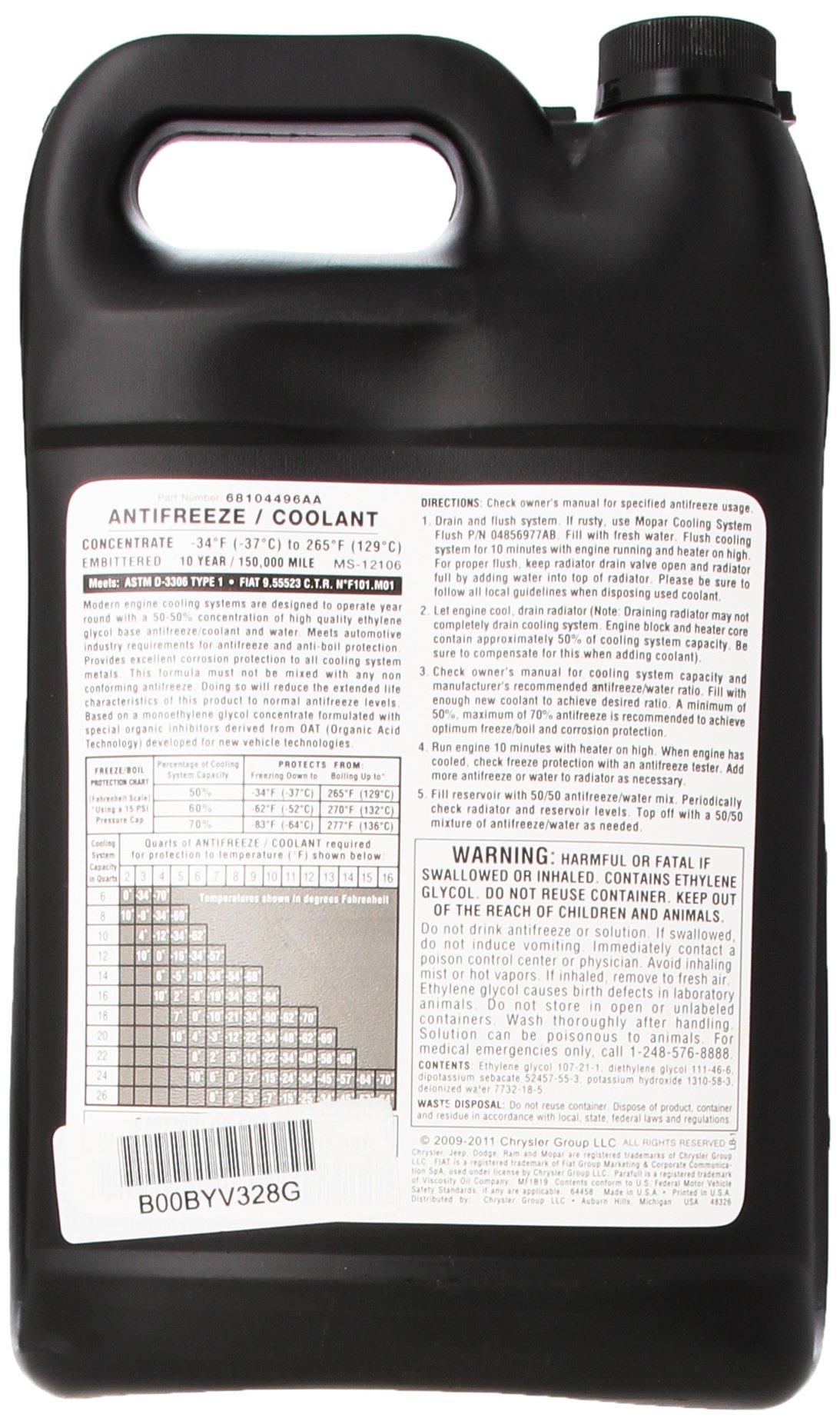 Genuine Fiat Fluid 68104496AA Concentrate Anti-Freeze - 1 Gallon