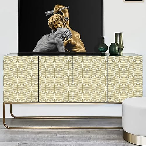 LwenSnow Papel tapiz hexagonal geométrico dorado para dormitorio papel tapiz autoadhesivo extraíble papel tapiz de vinilo para estante y cajón para