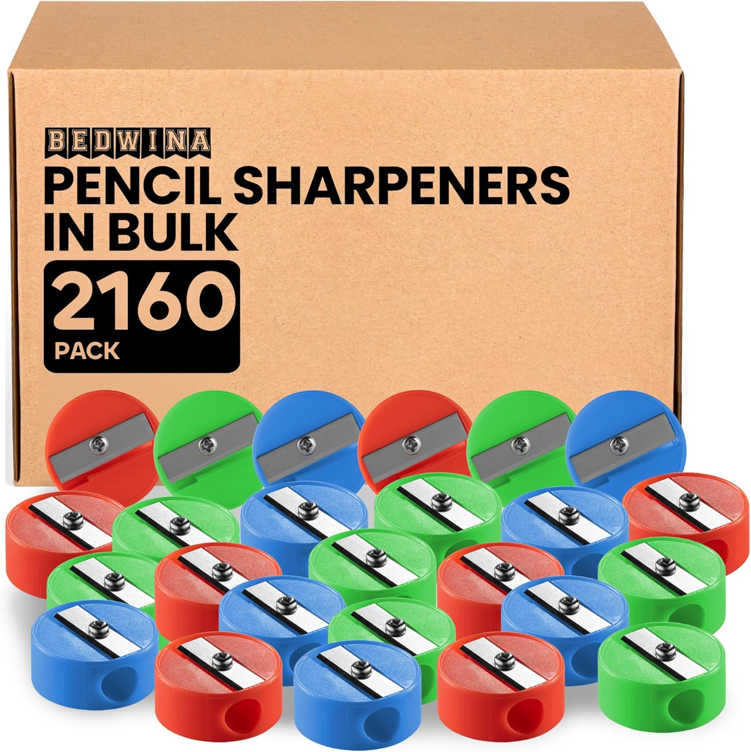 Pencil Sharpeners in Bulk - Pack of 2160 Pocket Sized Mini Handheld Pencil Sharpener for Kids, Plastic and Colorful for Party Favors, Goodie Bags, Classroom Prizes and School Supplies by Bedwina