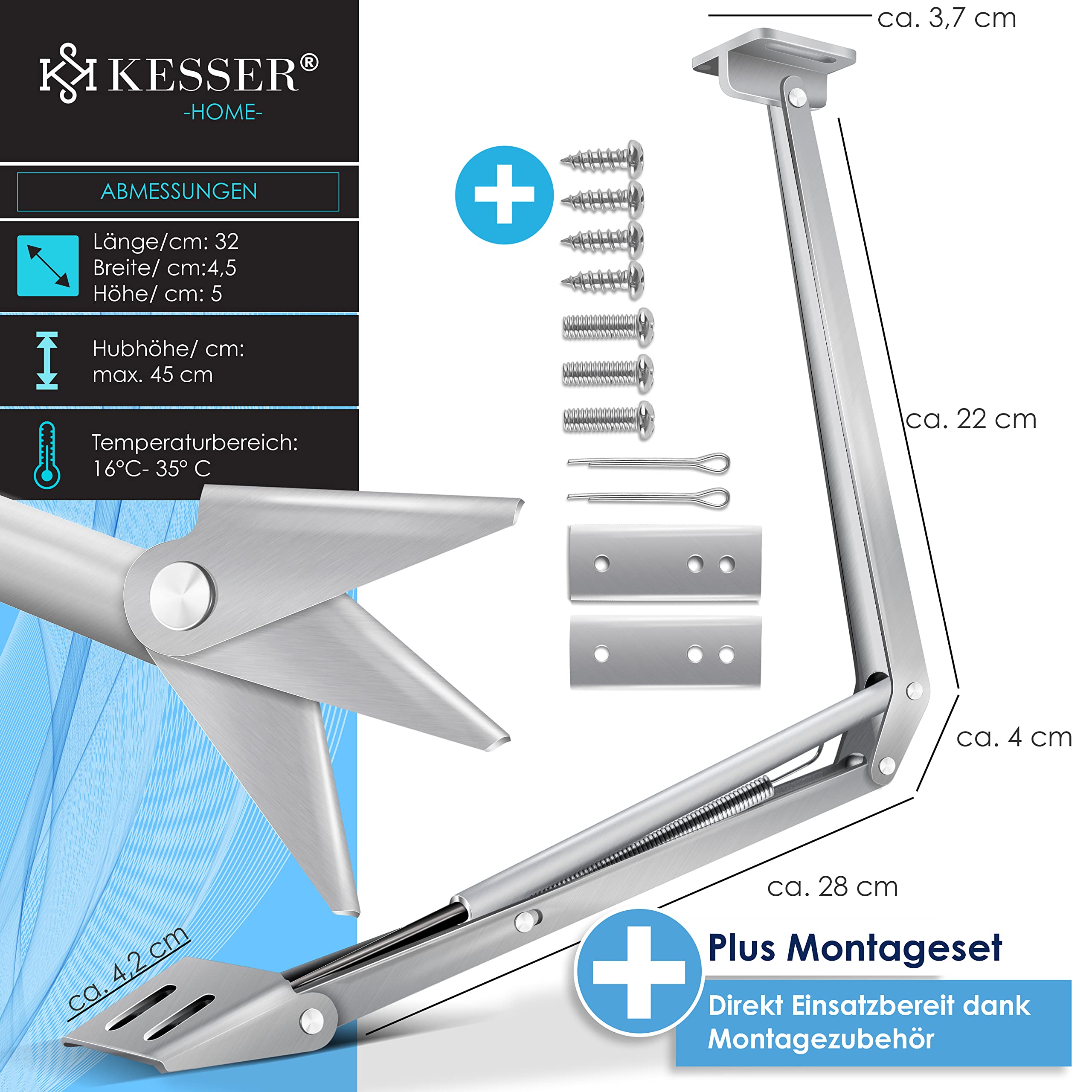 KESSER® Apri-Finestra Automatico per Serre 7,5 kg capacità di Sollevamento 45 cm Altezza di Apertura Angolo di Apertura continuamente variabile Apri-Finestra con Apertura