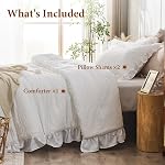 JOLLYVOGUE Consolateurs Blancs Taille Reine, 3 Pièces Ensemble de literie Ruffle Seersucker Queen pour toute la saison, Set de litage doux léger pour les femmes (1 Comforter, 2 Oreillers)