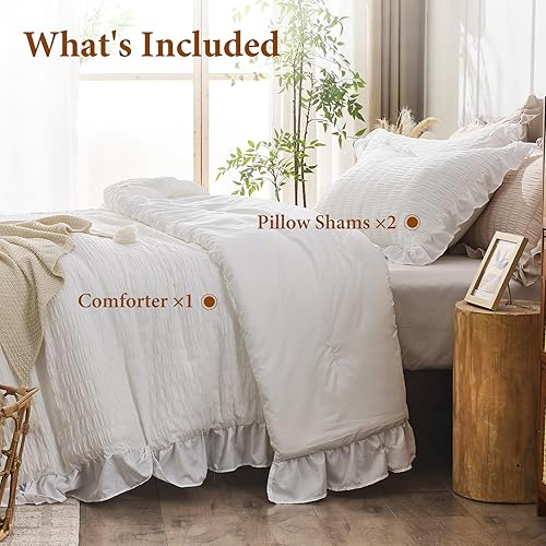 Miniatura 7 de JOLLYVOGUE King Size Comforter Set, White Seersucker 3 Pieces Comforters King Size, Lightweight & Fluffy Bedding Sets King for All Season with 1