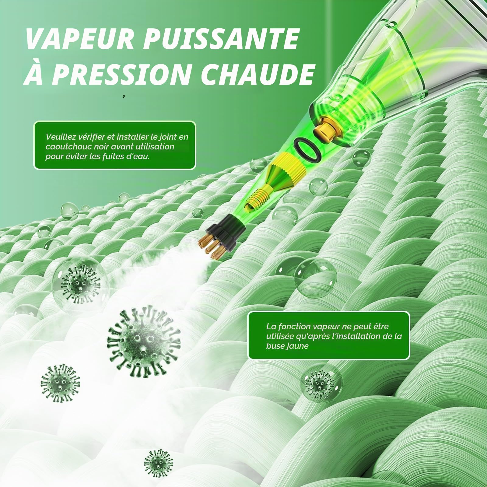 Nettoyeur Vapeur 2500W, Réservoir 1000ML, pour Canapé, Rouge