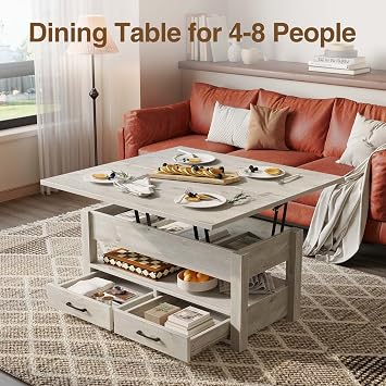 Rolanstar Coffee Table Lift Top, Multi-Function Convertible Coffee Table with Drawers and Hidden Compartment, Converts to Dining Table for Living Room, Home Office,Grey