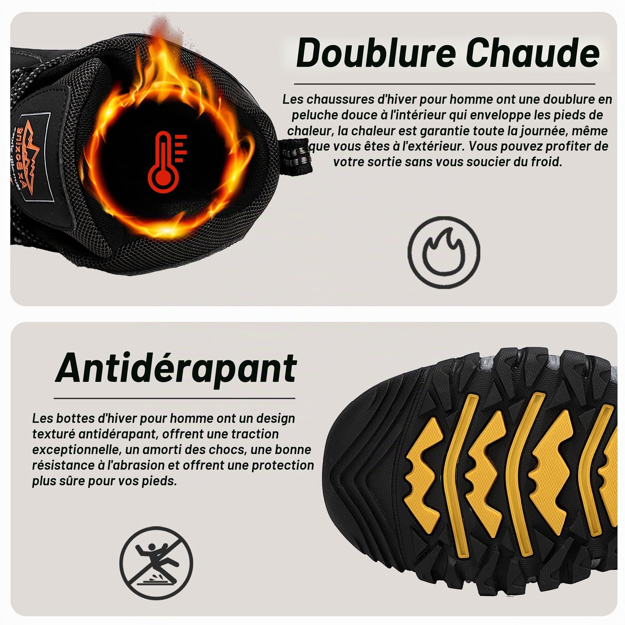 AX BOXING Chaussure Homme Hiver Chaussure Chaude Fourrées Chaussure Neige Extérieur Montantes Chaussure Randonnée Antidérapant Bottine Taille 41-46 EU (Noir, 41 EU)