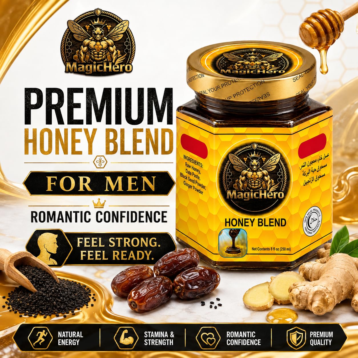 MagicHero Date Paste with Sidr Honey, Pecans, Ginger and Black Seed, 8 oz 250 ml image 4