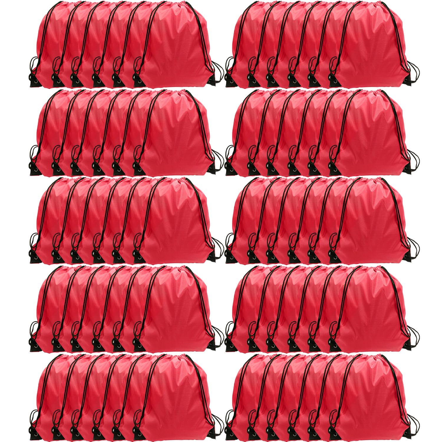GoodtoU Drawstring Bags, Nylon Backpack Bulk Cinch Sack for Sport, Traveling, Team (60Pcs, Cherry)