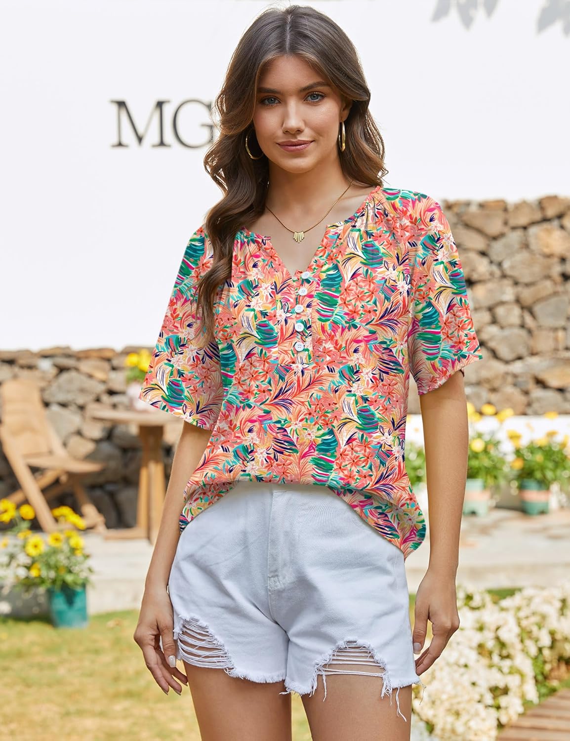 Rapbin Womens Summer Boho Tops Casual Short Sleeve Blouses Button Down Shirts 2026 Beach Vacation Clothes - Image 3