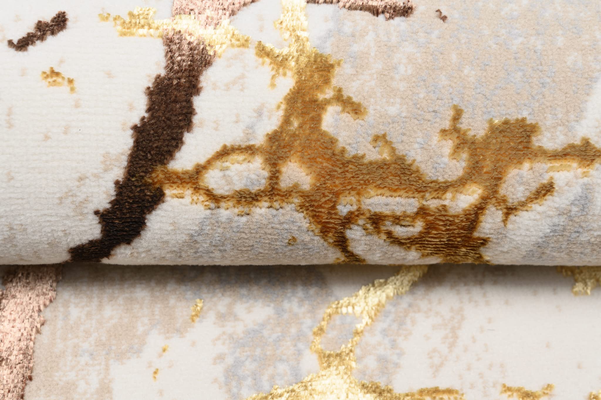 TAPISO Golden Tapis Salon Poils Courts Brillant Moderne Marron Or Beige Crème Moucheté Abstrait Tapis Chambre Adulte Salle à Manger Oeko-TEX Résistant 200 x 300 cm