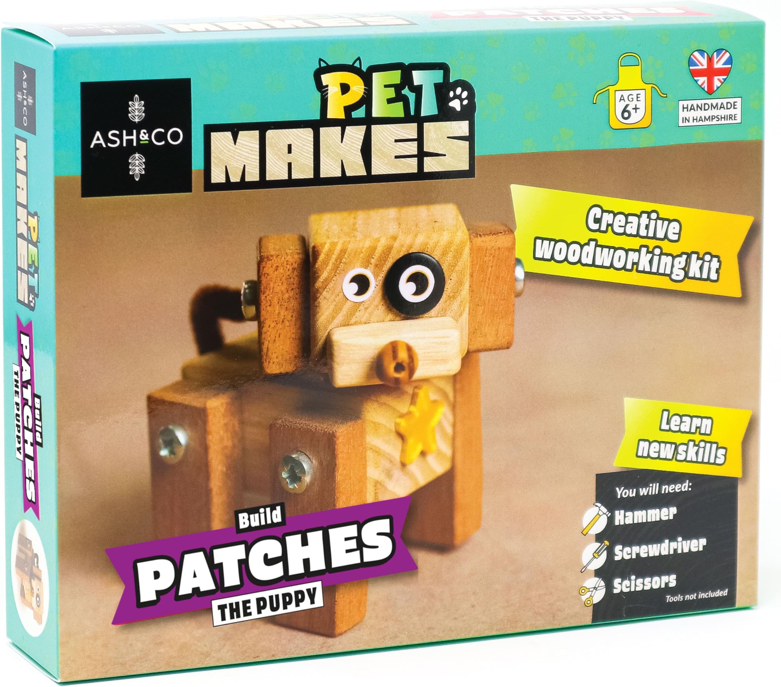 Pet Makes Build a Wooden Character | Woodwork Kit for Kids | Fun Craft kit for Boys and Girls Age 6+ (Patches The Puppy)