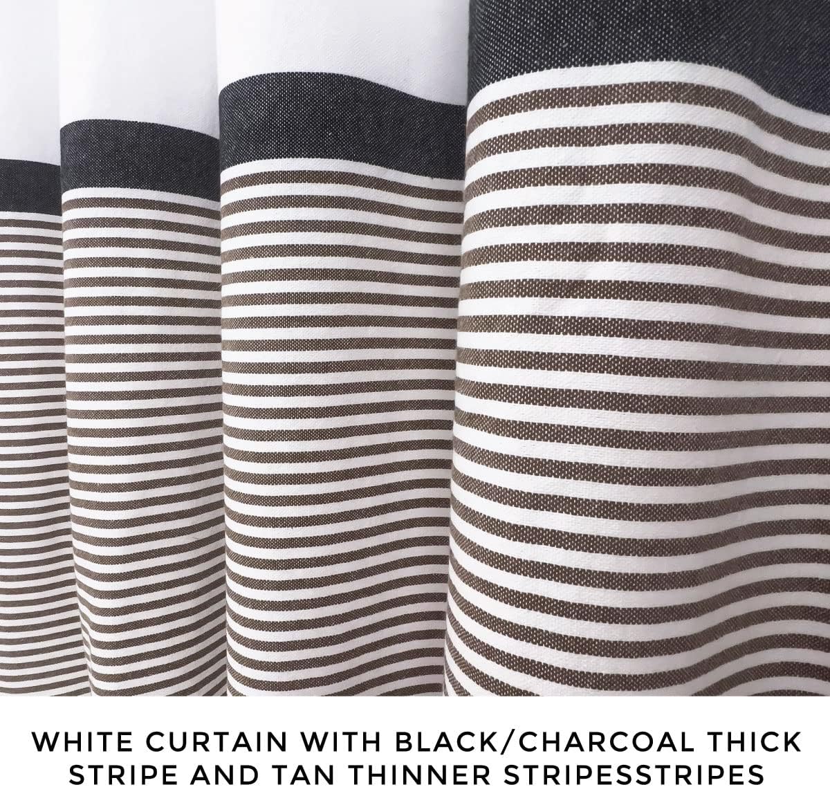 HALL & PERRY Modern Farmhouse Tassel Shower Curtain 100% Cotton Striped Fabric Shower Curtain with Tassels for Bathroom Décor (Tan, 72"x84")