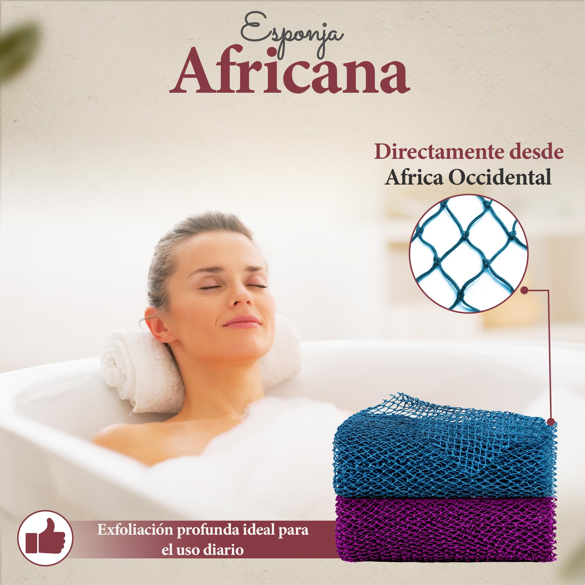 Esponja Africana Auténtica Ghana Exfoliante Corporal Ducha Baño con Cordón Red Malla Larga para Cuerpo y Espalda Piel Suave Azul