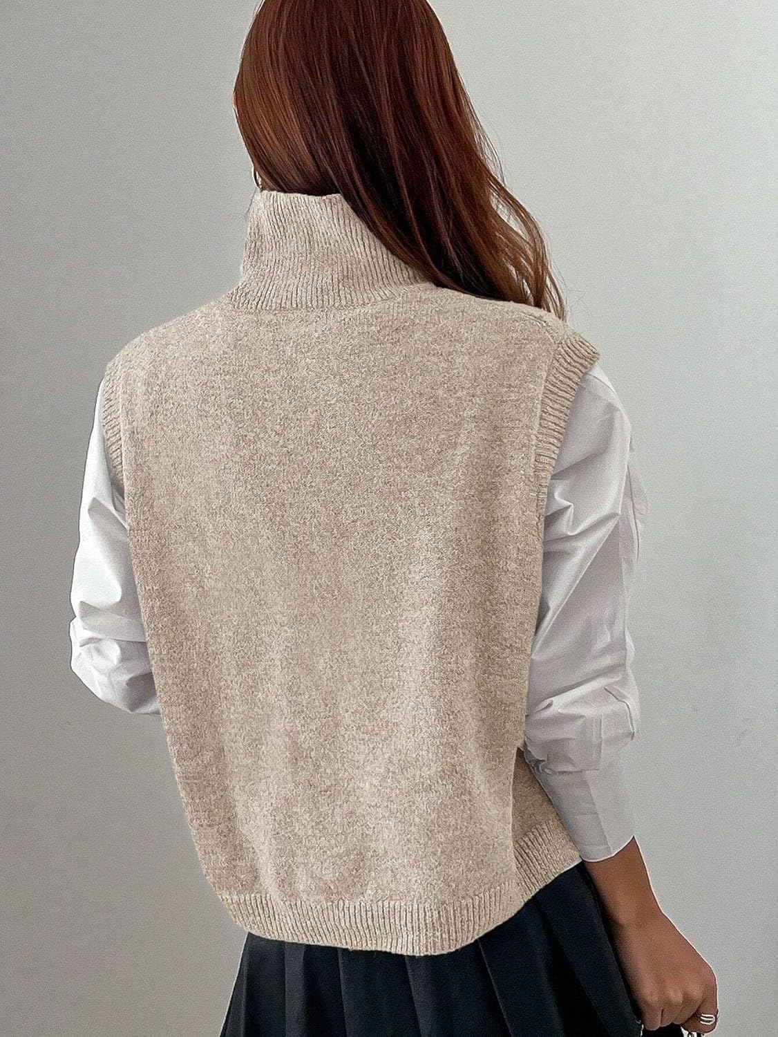 Women Turtleneck Crop Sweater Vest Sleeveless High Neck Solid Loose Fit Knitted Causal Jumper Top Streetwear - Image 5