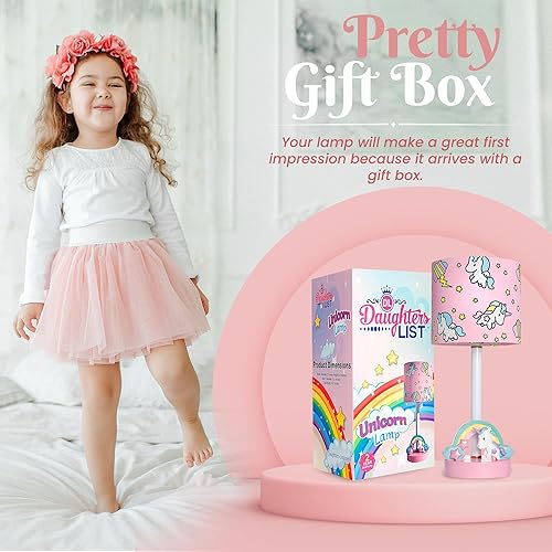 Miniatura 5 de Lámpara de unicornio rosa arcoíris  Luz LED pintada a mano para dormitorio de niñas  Sombras con purpurina con caja de regalo  Decoración de