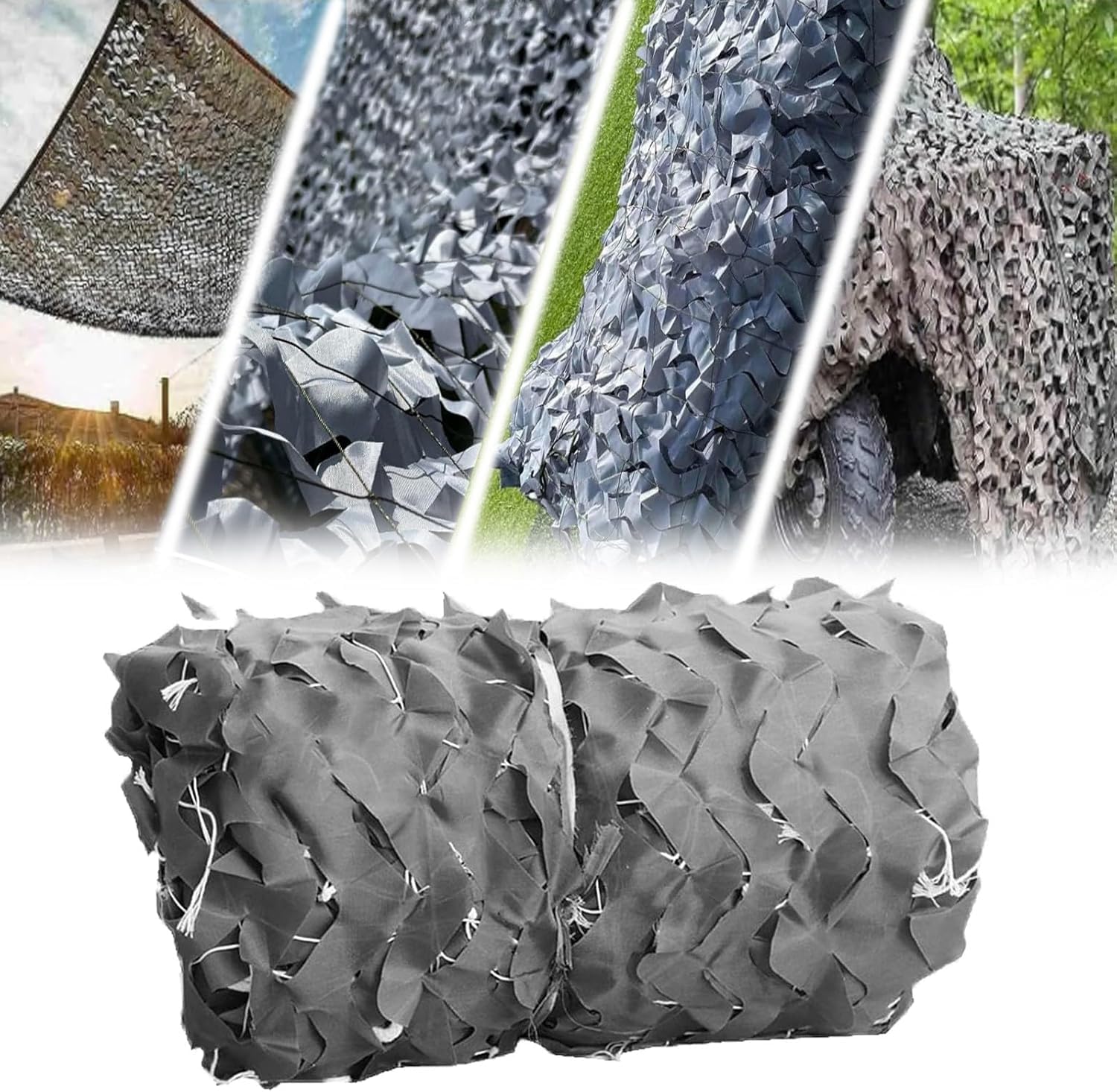Hgtrh Grey Camo Netting Camouflage Netting, Bulk Roll Mesh Nets Camo Tarp For Hunting Blind Sunshade Car Cover Party Decorations Camping Shooting 3X8m/9.8X26.2ft
