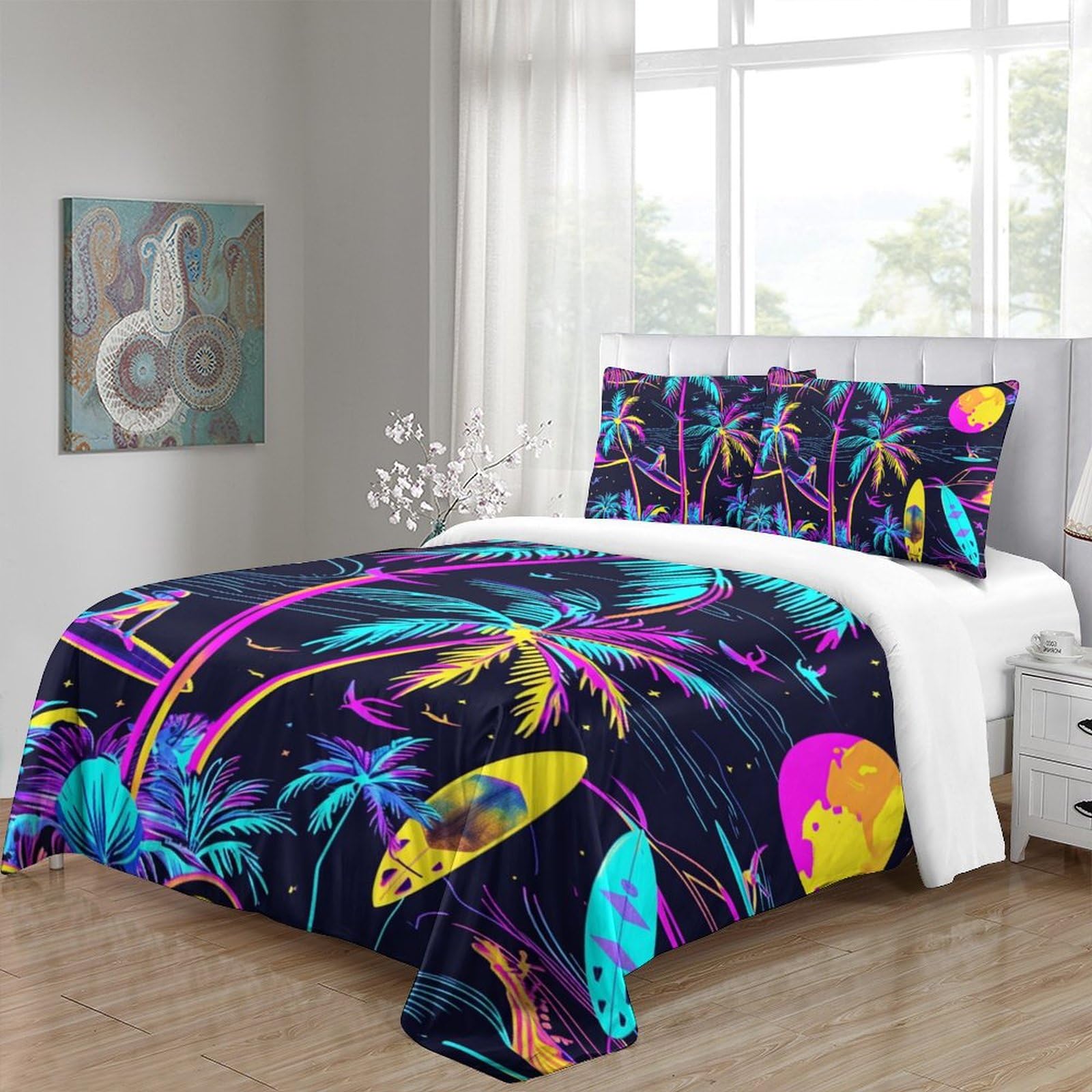 Vacanze estive Stampati in 3D Set Biancheria Da Letto Microfibra Di Copripiumini Con Federa Con Chiusura A Cerniera 3 Pezzi Per Bambini E Adulti Double（200x200cm）