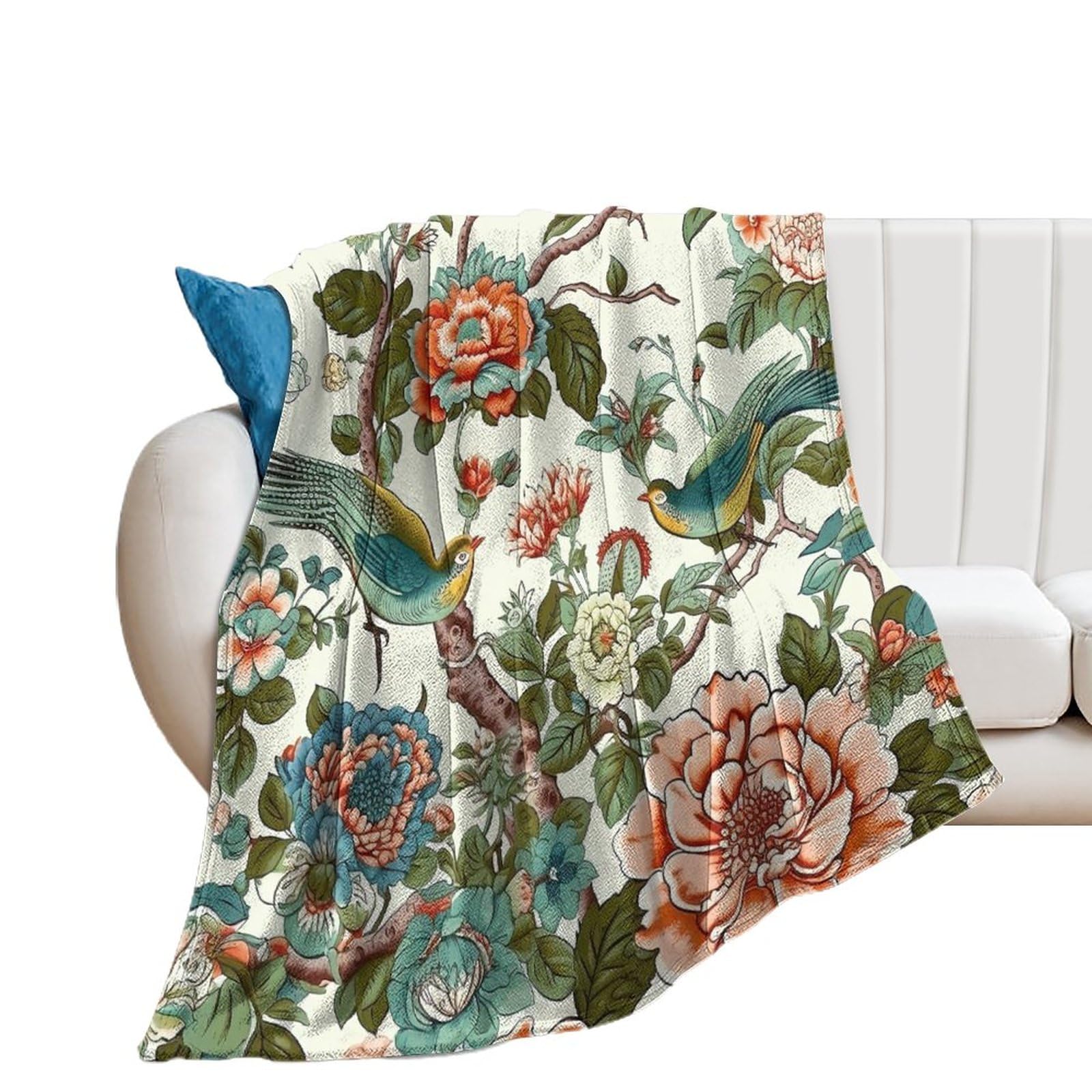 Couverture flanelle anti-froid grand plaid lit canapé pivoine turquoise