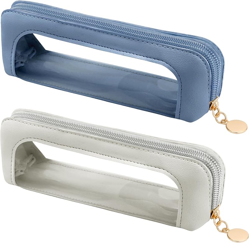 Necessaires para maquiagem ZLSPTK com janela transparente e zíper, azul e cinza, pacote com 2