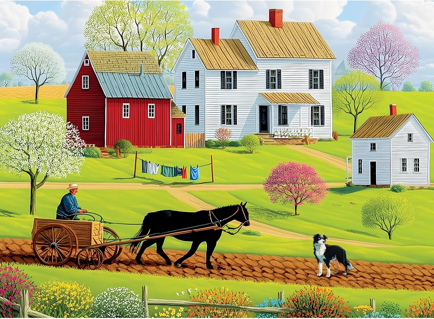 300 Pieces Puzzles for Adults,Country House Puzzle for Adults,Rural Horse Dog Animal Jigsaw Puzzle for Kids Ages 8-10,Puzzles for Seniors Large Piece,Challenging Family Game, 20.5 x 15 in