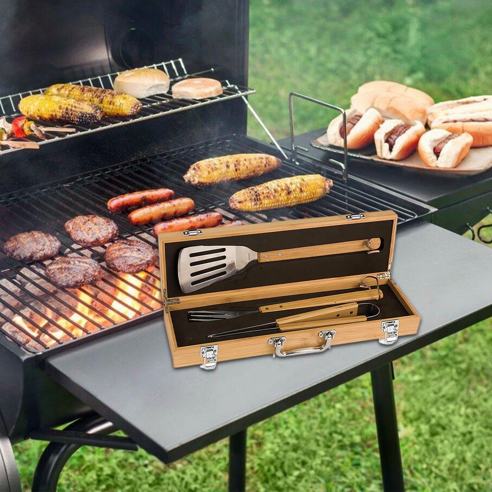 Utensilios de Barbacoa Juego para Parrilla | Accesorios De Cocina Al Aire Libre Con Maletín Para Jardín Camping Picnic Y Reuniones Familiares