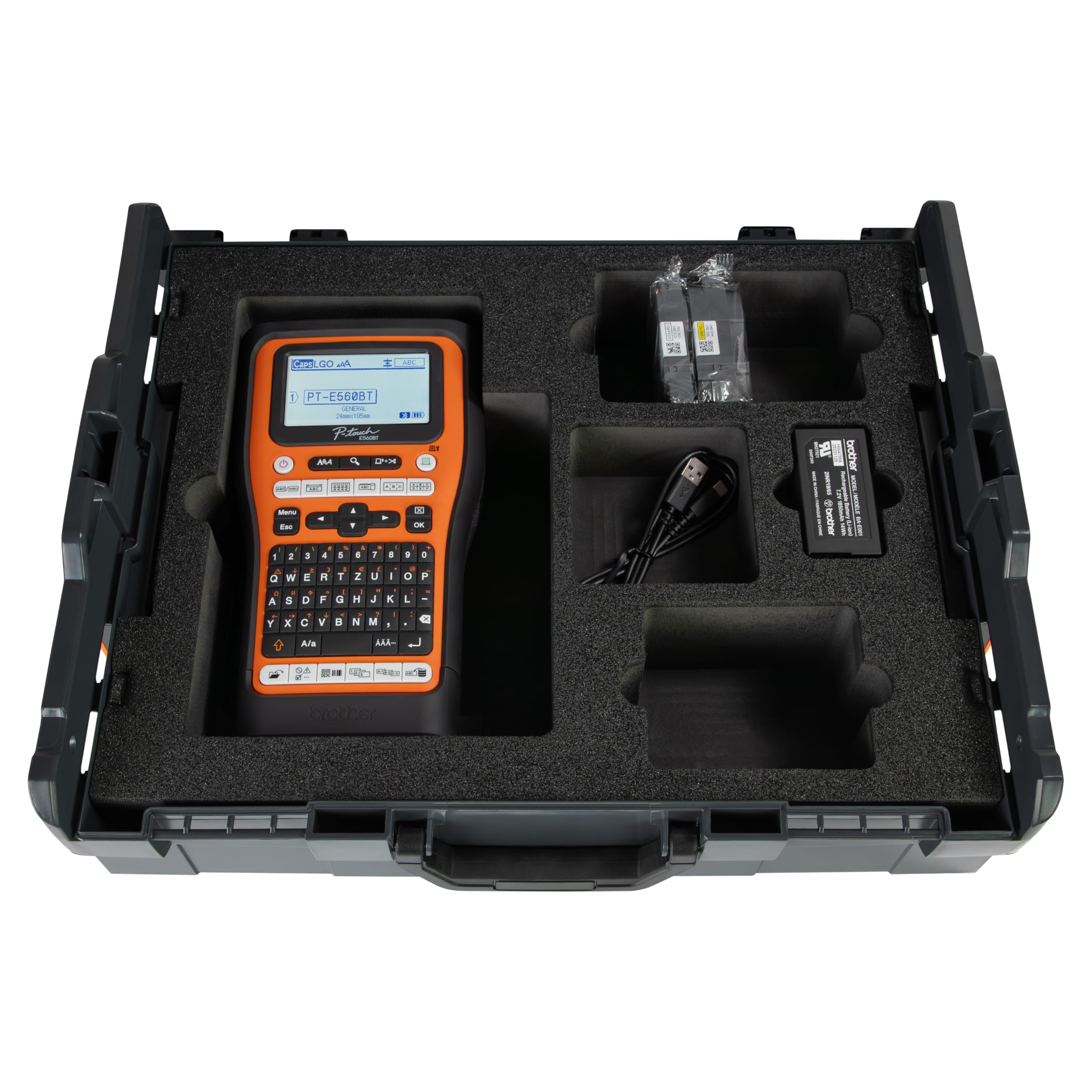 PT-E560BT e Brother L-BOXX 136 con inserto in gommapiuma, certificato da Brother International GmbH