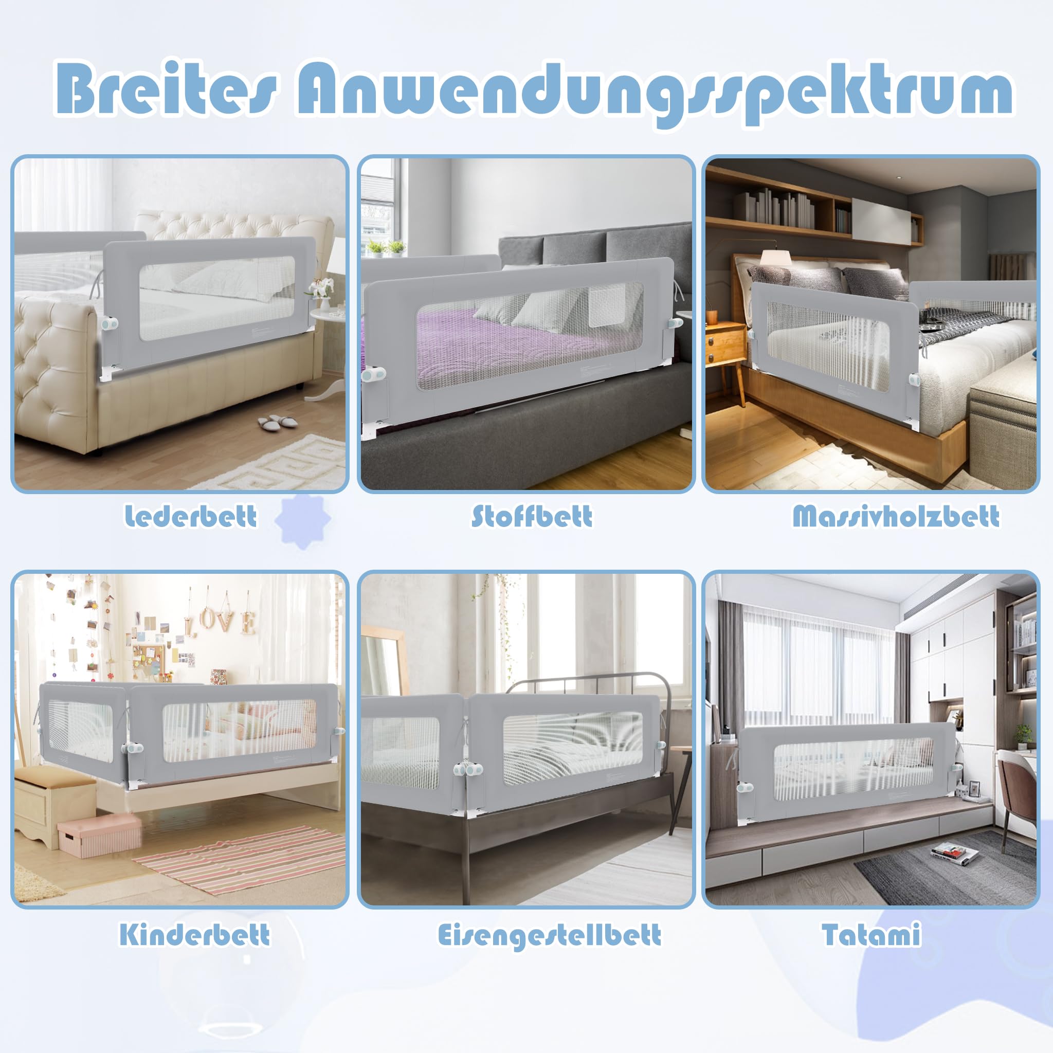 FIVMEN Griglia di protezione per letto da 180 cm, regolabile in altezza, per bambini, pieghevole, a 180 gradi, per lettino, letto dei genitori, grigio