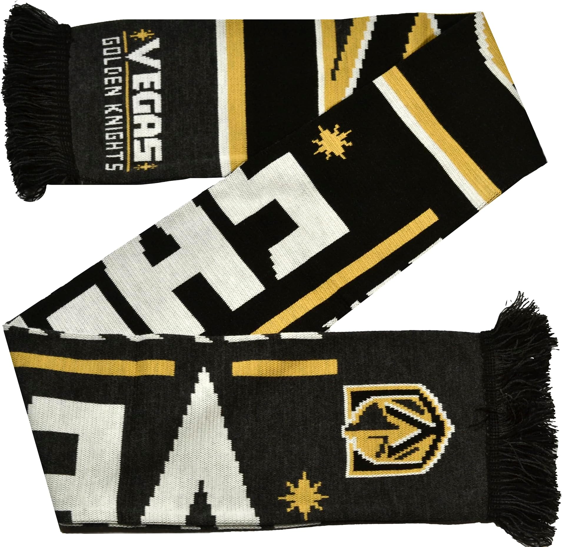 Las Vegas Golden Knights NHL Scarf, Black Gold White Team Colors with Fringe