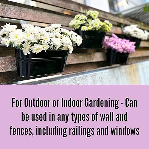 Miniatura 9 de LaLaGreen - Maceta de riel para exteriores, paquete de 4, 11.2 pulgadas, de metal negro, para colgar en la terraza, barandillas de valla, cubos de