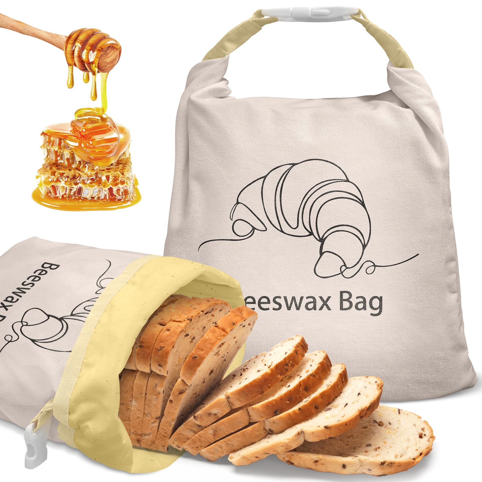 Bolsa de algodón para pan de cera de abeja grande paquete de 2 reutilizable