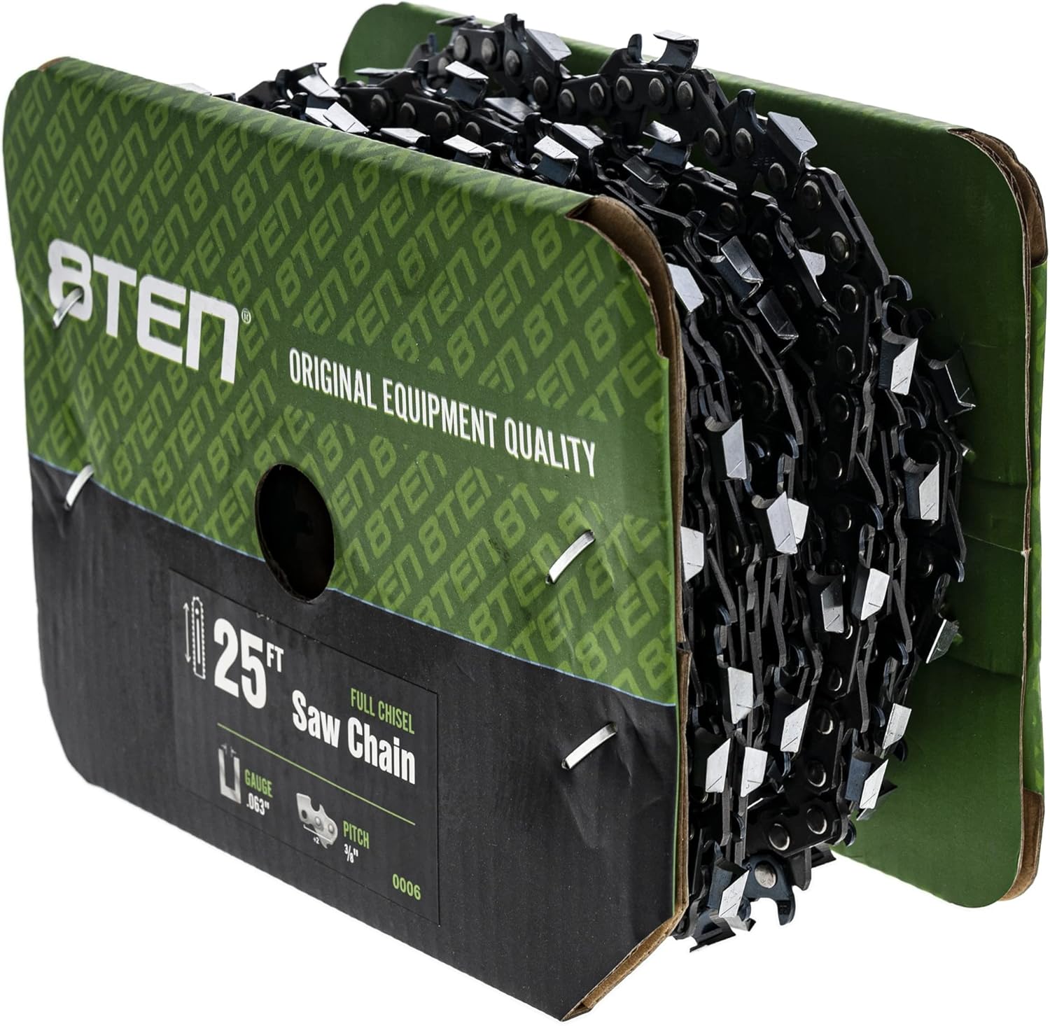 8TEN Chainsaw Chain Bulk Reel Full Chisel 25 Foot 0.063 Gauge 3/8 Pitch