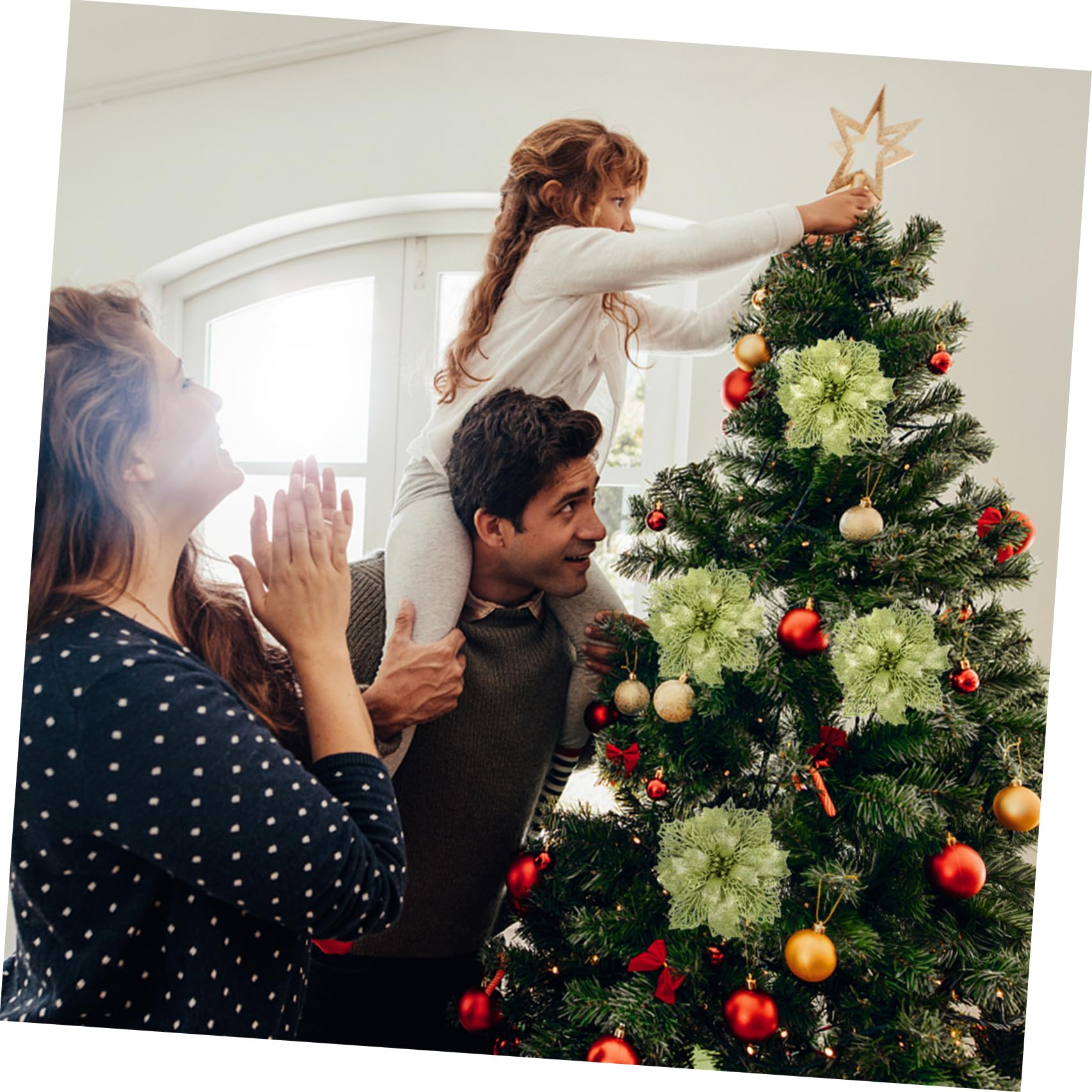 DECHOUS 3juegos Adornos Navideños De Flores Artificiales De Pascua Pendientes Decorativos para Árbol De Navidad Flores De Poinsettia Brillo para Decoración Festiva