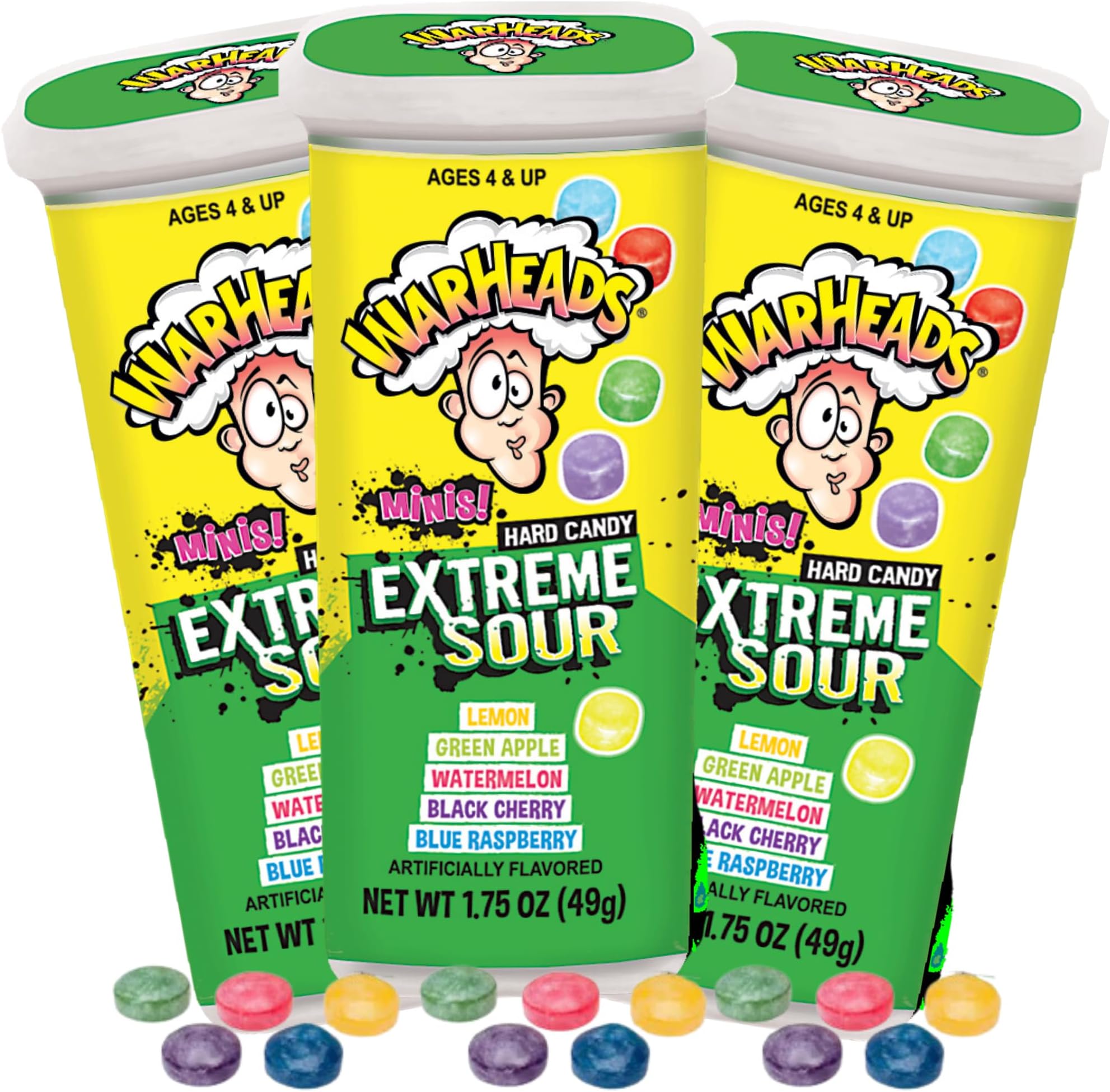 Sweetzo Warheads Minis Extreme Sour Hard Candies, Assorted Fruit Flavors, 1.75 Ounces (Pack of 3)