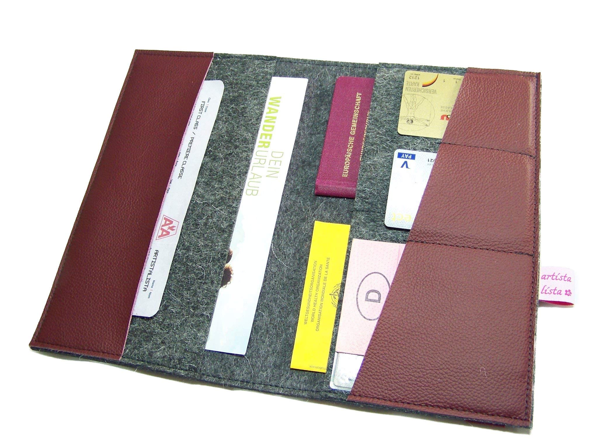 Reiseorganizer Reiseetui Dokumententasche Wollfilz Filz Leder für Reisedokumente