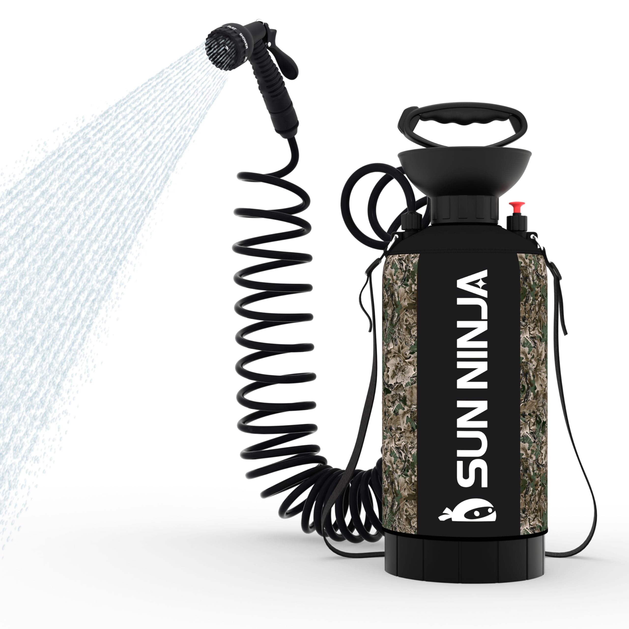 SUN NINJA Portable Shower, Outdoor 2.1Gal Portable Camping Shower with Neoprene Cover, Portable Beach Shower Surf Rinse Kit, High Pressure Multi-Purpose Sprayer for Outdoor Essentials & Dog Walking
