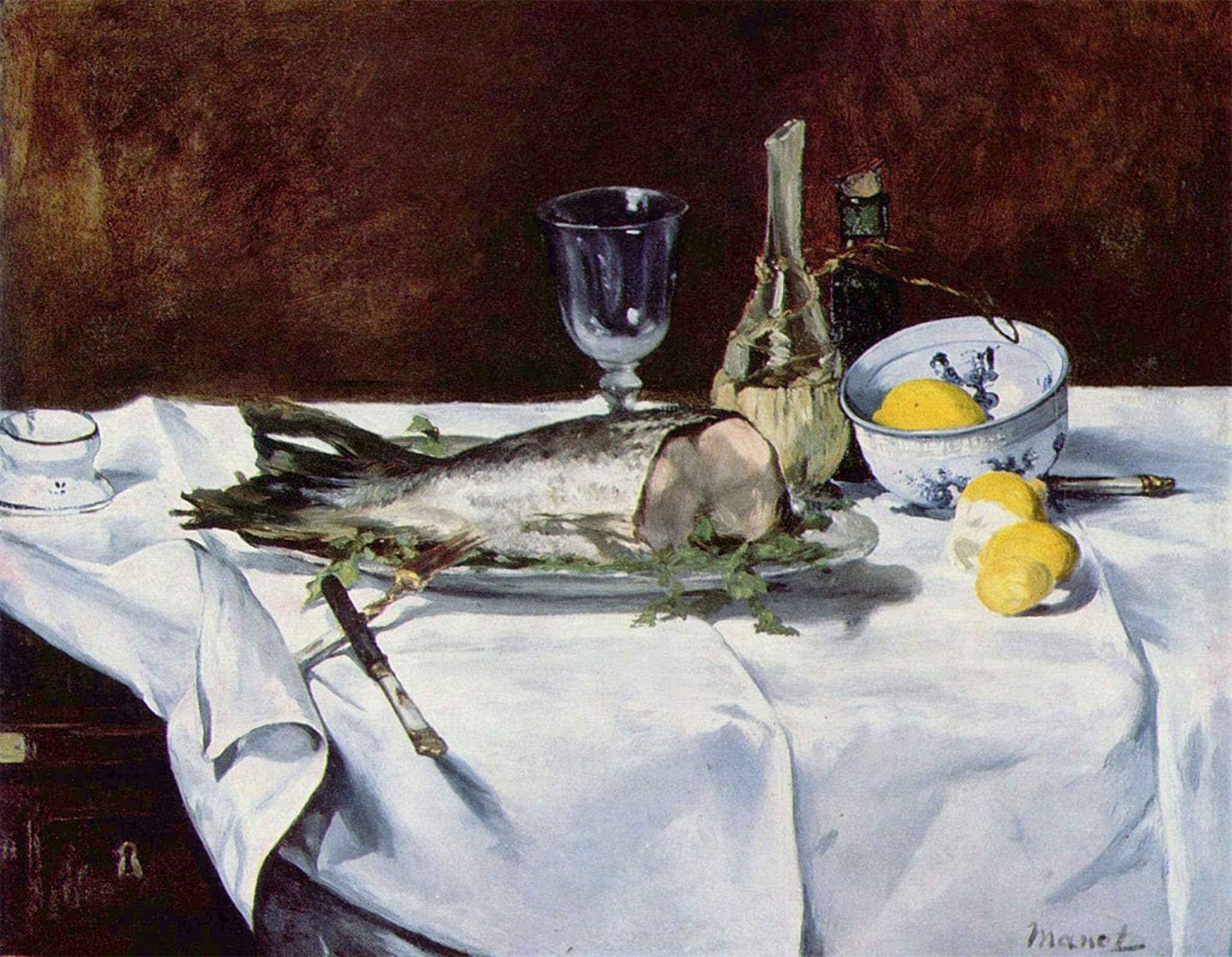 POSTERIIk Vintage Art Print Images Pictures Print Still Life with Salmon by Edouard Manet Modern Colour Posters for Office Home Decor 60x90cm