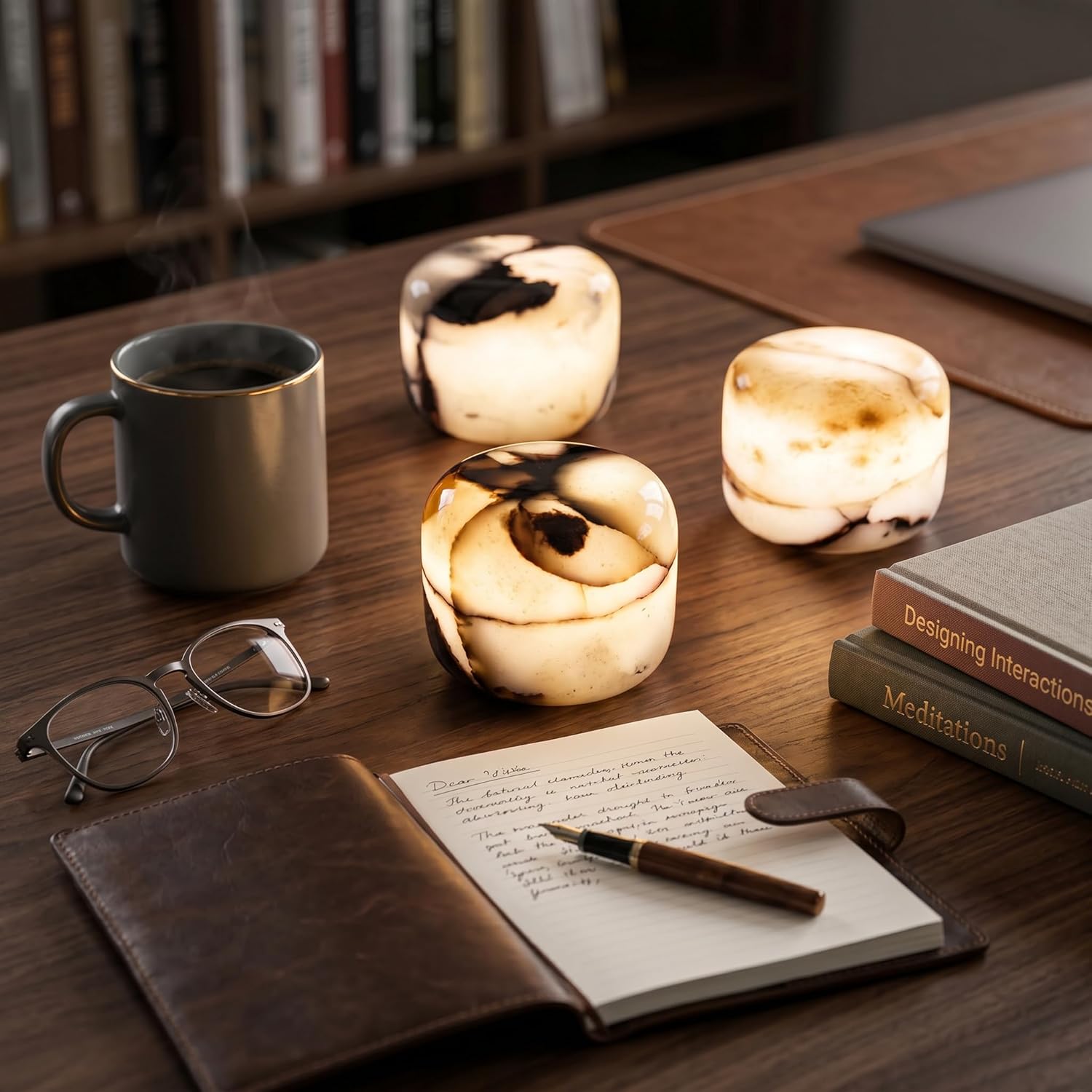 Natural Marble Lamp, Cordless Rechargeable Tap Light | 3-Way Dimmable, Ambient Stone Glow, Portable Zen Decor, For Bedroom Desk Shelf