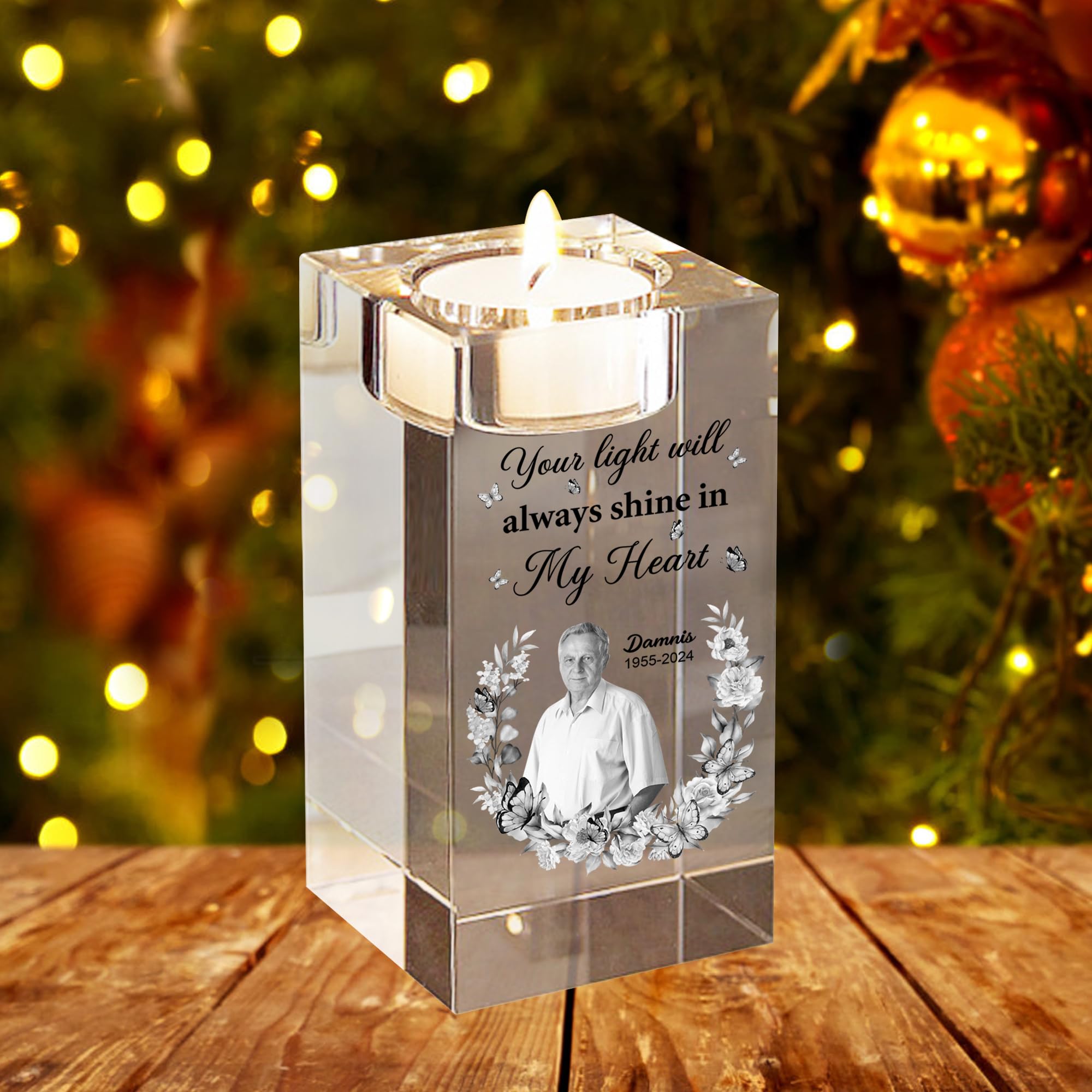 This Candle Burns in Loving Memory, Personalized Photo Christmas Memorial Candles Light Memorial Gifts LED Candles Lamp for Loss of Mom,Father Loved One Sympathy Gifts Bereavement Gift (style25)