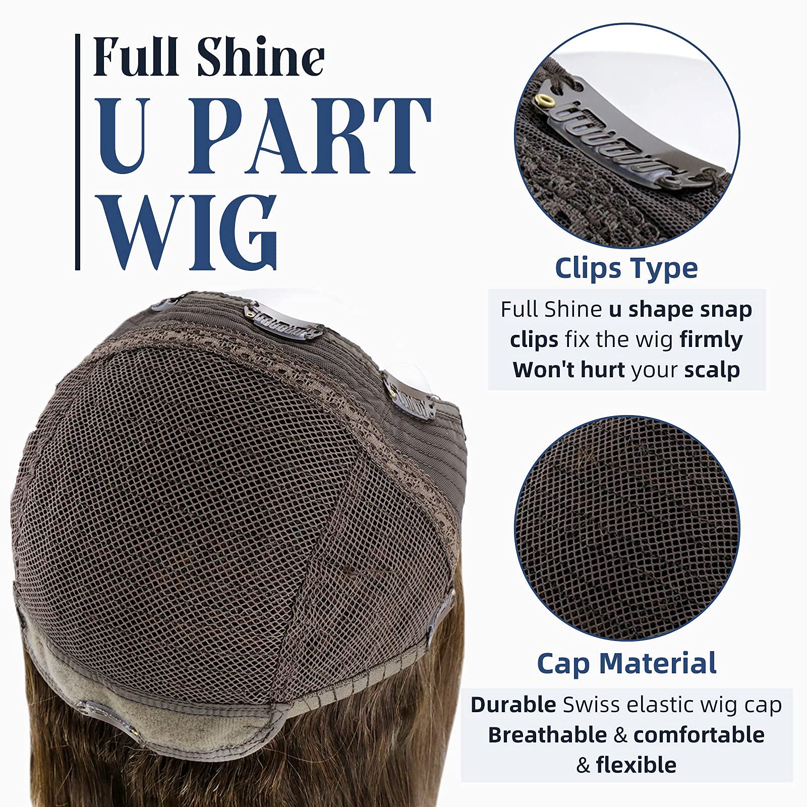 Amazon Com Full Shine Inch Half Wig U Shape Wigs Remy Human Hair Color 4 Medium Brown Real Hair U Part Wigs Invisible One Piece Hair Extensions With Clips 150 Gram Per