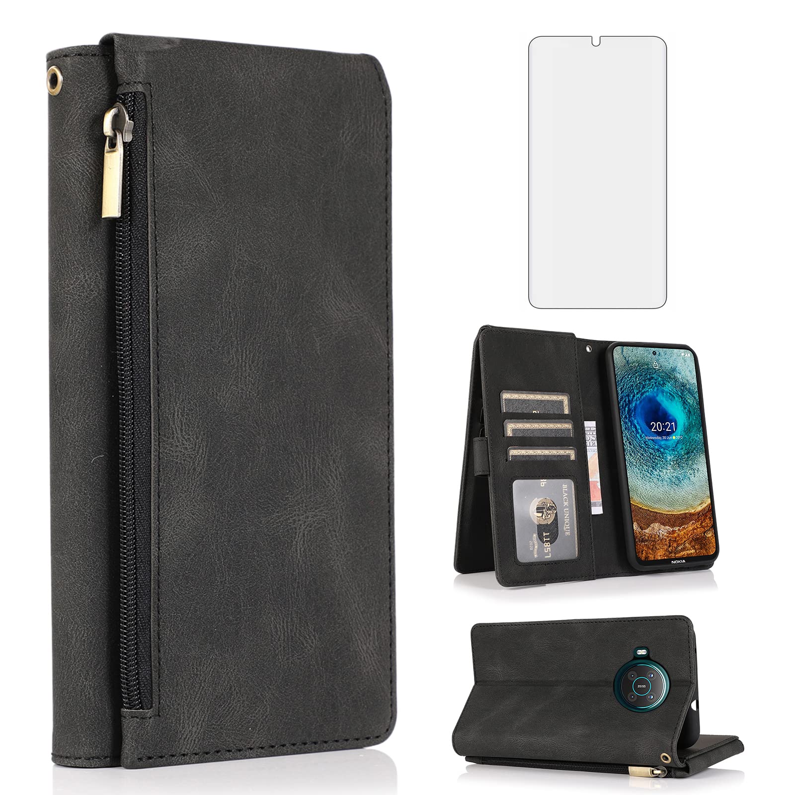 Asuwish Custodia Portafoglio Per Nokia X10/X20 – Con Cerniera, Porta Carte E Schermo Protettivo – Pelle – Donna