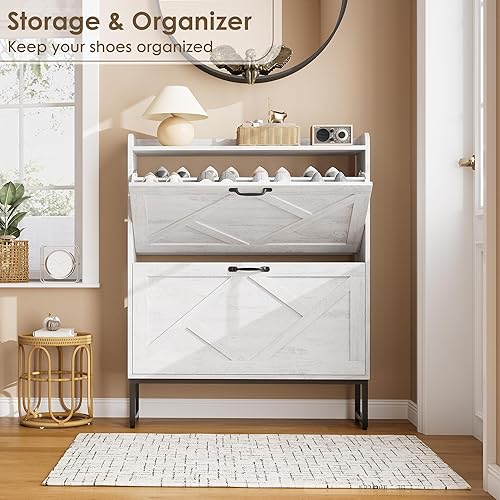Miniatura 6 de Nicetree Armario de almacenamiento de zapatos con 2 cajones abatibles, organizador de zapatos independiente, armario de zapatos con patas de metal,
