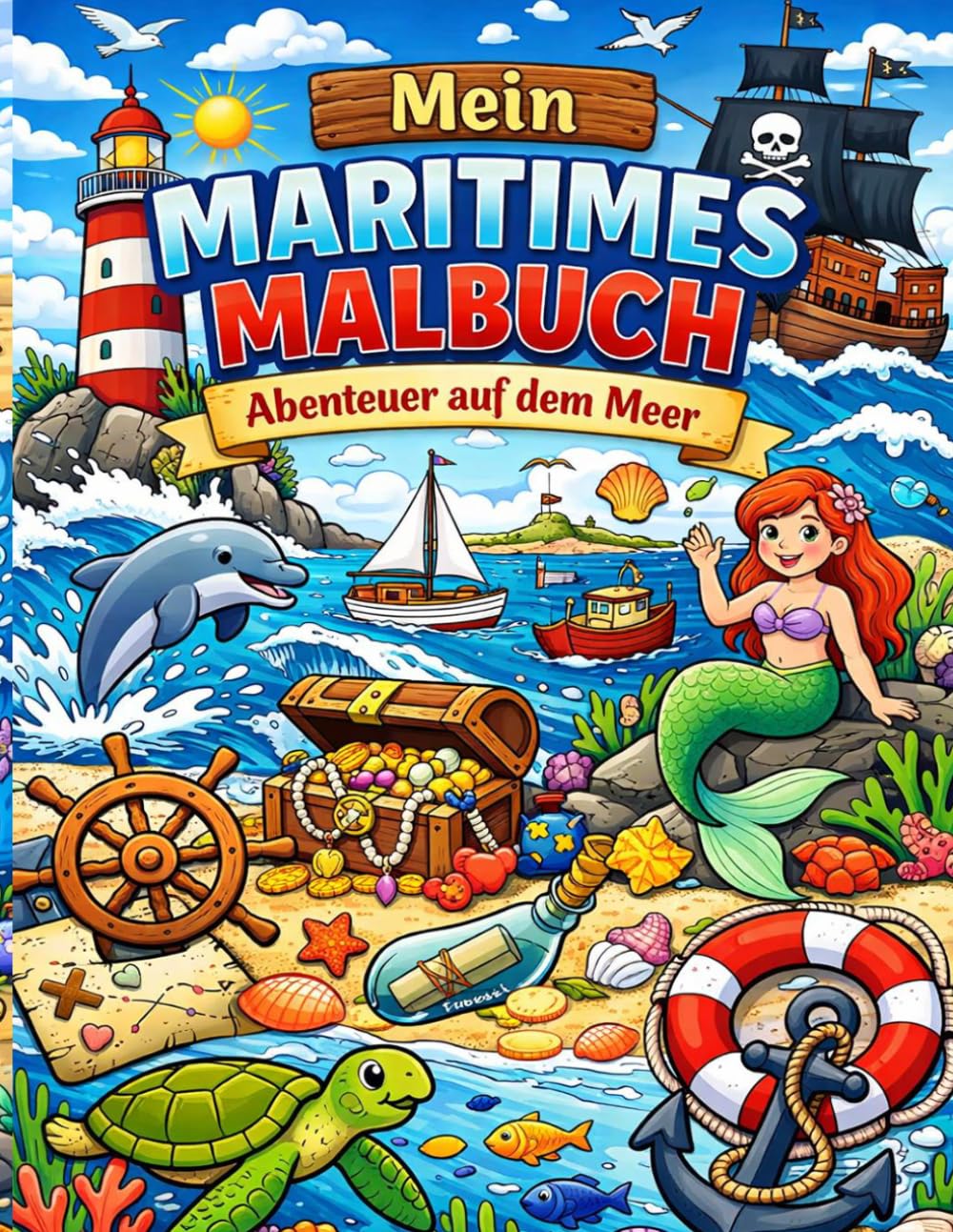 Mein Maritimes Malbuch – Abenteuer auf dem Meer - Schatzsuche mit den Stiften: kreative Ausmalbilder mit Schiffen, Leuchttürmen, Meerestieren und ... Kinder, Jugendliche, Erwachsene und Senioren