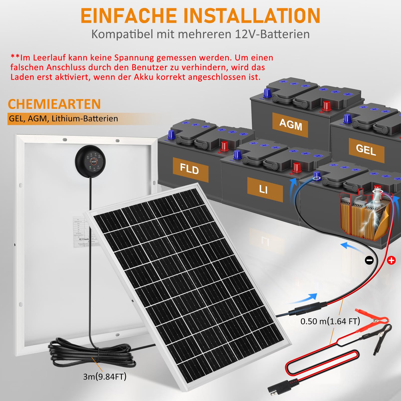 MHPOWOS Zonnepaneel 50 W 12 V zonne-oplader voor auto, draagbaar, waterdicht, zonne-onderhoudslader voor auto, boot, camper MHPOWOS Zonnepaneel 50 W 12 V zonne-oplader voor auto, draagbaar, waterdicht, zonne-onderhoudslader voor auto, boot, camper