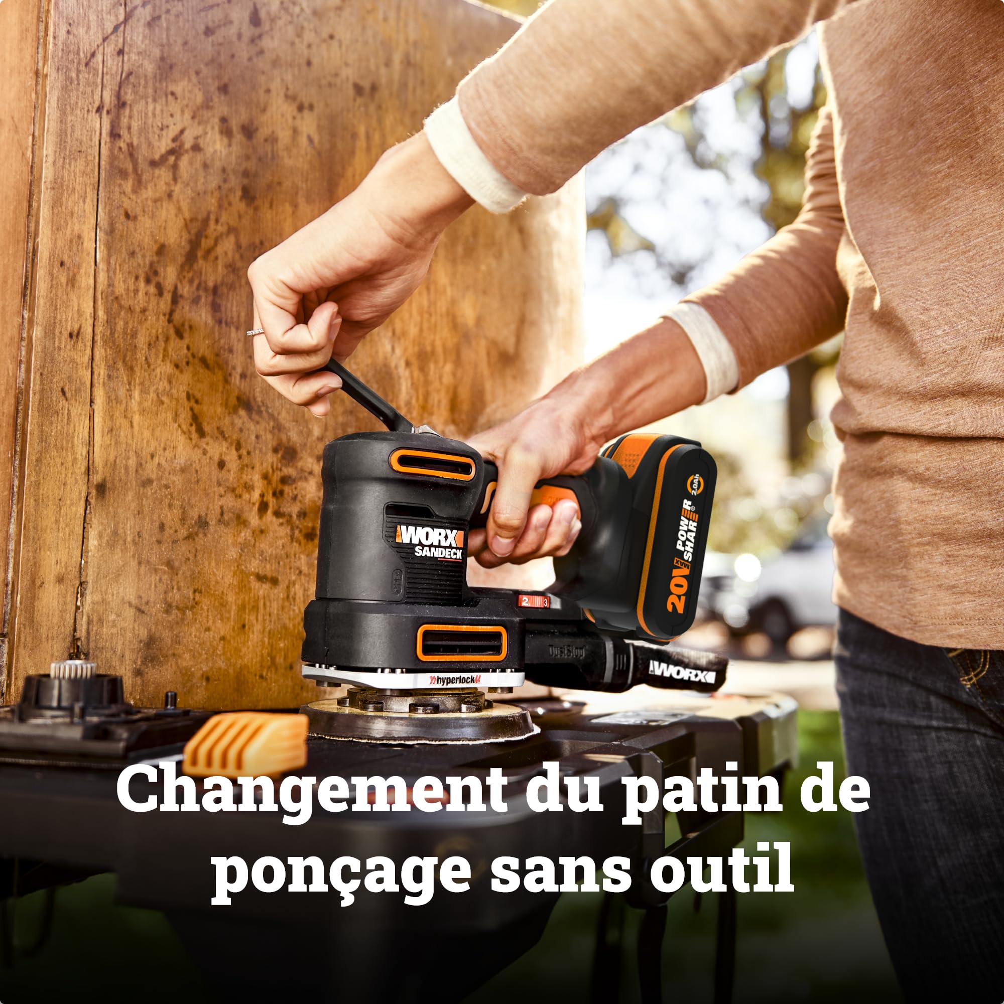 WORX Ponceuse multifonction sans fil 20V WX820.9 | Outil 5-en-1, changement rapide des plateaux, vitesse variable et PowerShare