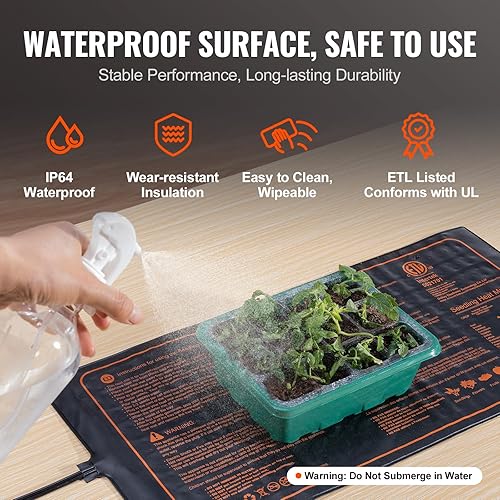 Miniatura 5 de VEVOR Paquete de 1 tapete térmico de plántulas de 10 x 20.75 pulgadas con termostato, certificado UL y MET, almohadilla impermeable para