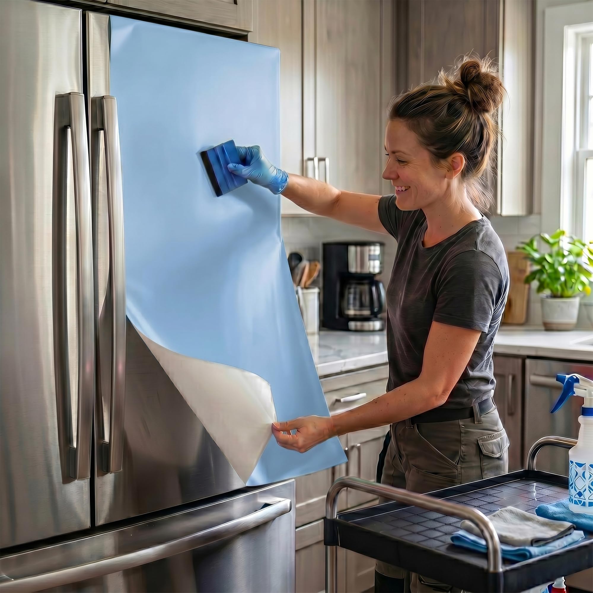 Ambiance Sticker Vinyle Imperméable Cuisine Armoire Porte - Adhesif pour Meuble, Autocollant pour Meuble - Sticker Mural H60cm x L2m - Bleu Glace