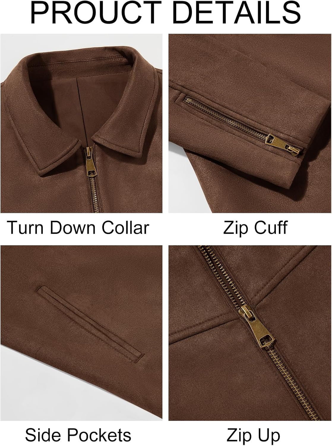 Runcati Men's Suede Jacket Full Zip Casual Vintage Jackets Lightweight Classic Trucker Coat - Image 5