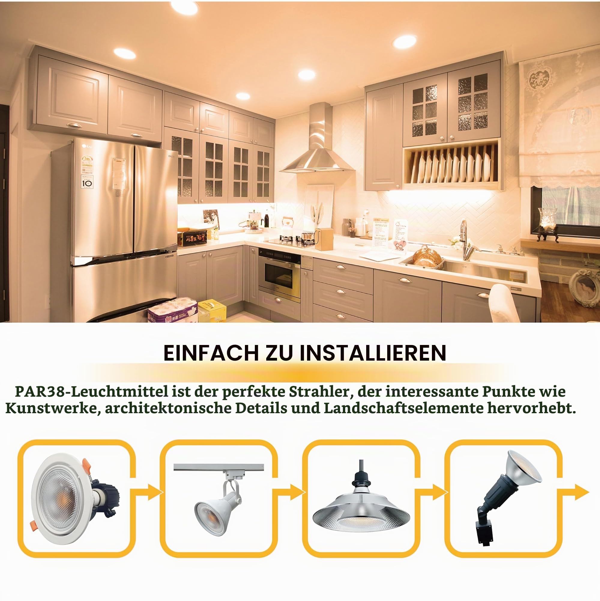 EACLL E27 PAR38 LED Warmweiß 18W Ersetzt 120W Halogen Glühlampe, 4er-Pack. 1700 Lumen 3000K Leuchtmittel, AC 230V Flimmerfrei Energiesparlampe, IP65 Lichtwinkel 60° Reflektorlampen Nicht Dimmbar