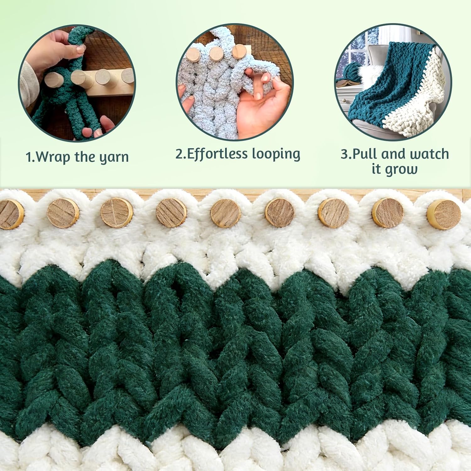 Violetfox 48" Chunky Blanket Loom Kit, Adjustable Knit Loom Yarn Loom for Adults, Wooden Hand Knitting Loom for Throw Blankets, Beginner-Friendly Yarn Craft Weaving Tools for Home DIY (48 in)