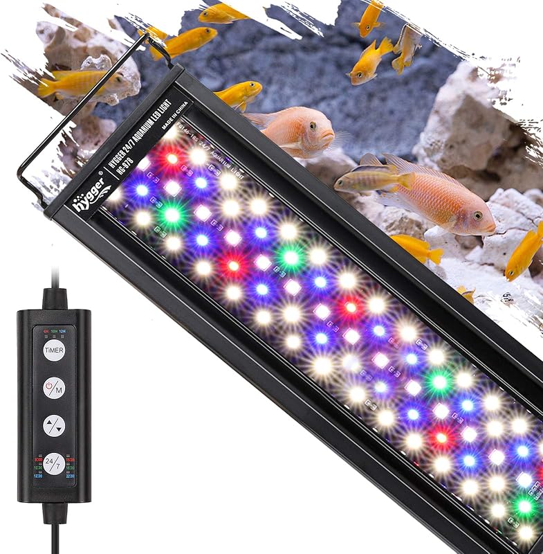 18W 24/7 Lighting Aquarium LED Light, Sunrise-Daylight-Moonlight Mode and DIY Mode, Adjustable Timer Adjustable Brightness Fish Tank Light with Extendable Bracket 7 Colors for Planted Tank